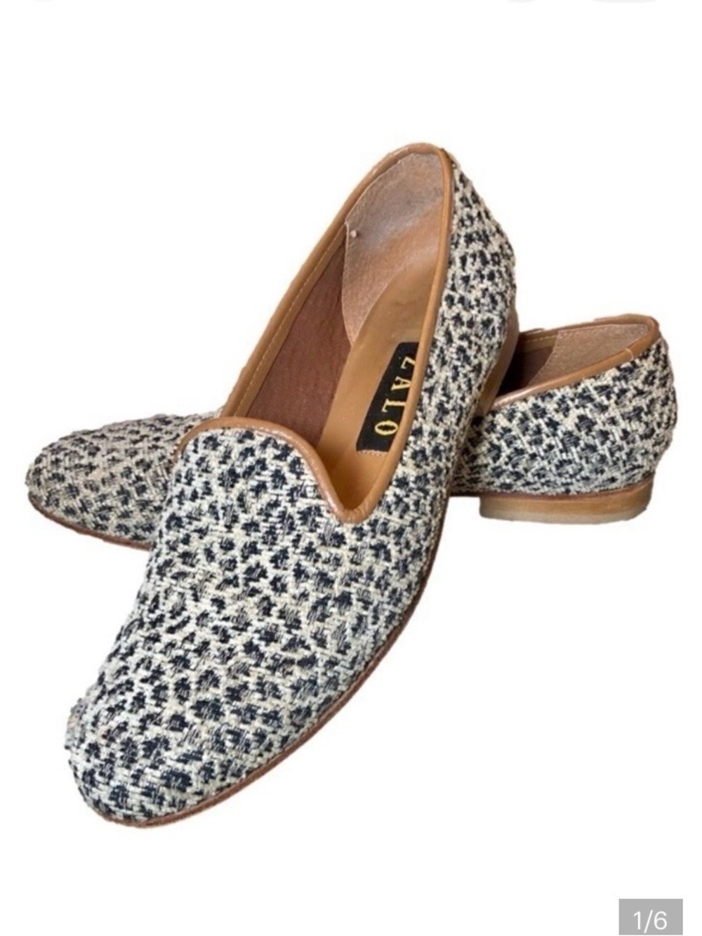 House of Zalo Animal Print Needlepoint Flat Loafers Black/Cream Women’s 8 1/2N